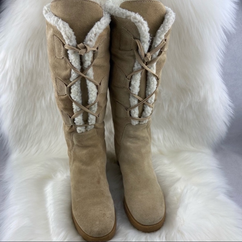 MICHAEL KORS PLATFORM LEATHER LACE UP KNEE-HIGH BOOTS SIZE 6 - Picture 2 of 12